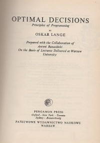 Image of Optimal Decisions : Principles of programming / Oskar Lange
